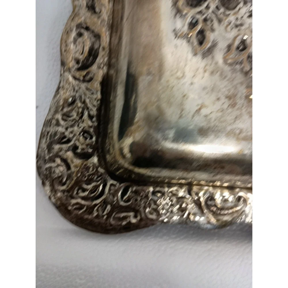 Antique Late 19th Century Silverplate Patina Rectangular Tray‎ Raised Design